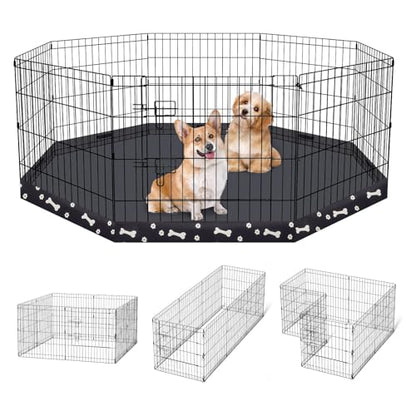 Peekaboo Dog Playpen 24 Inch, 8 Panel Metal Pet Fence with Bottom Pad | Playpen + printing pad，8 Panel Foldable Pet Playpen,Climate Pledge Friendly Choice - style: Playpen + printing pad