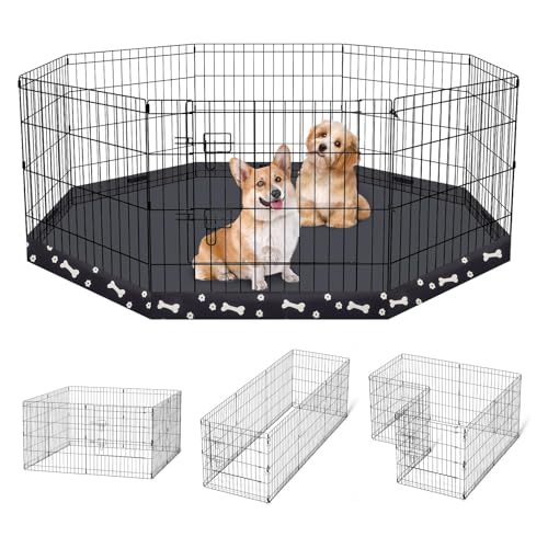 Peekaboo Dog Playpen 24 Inch, 8 Panel Metal Pet Fence with Bottom Pad | Playpen + printing pad，8 Panel Foldable Pet Playpen,Climate Pledge Friendly Choice - style: Playpen + printing pad