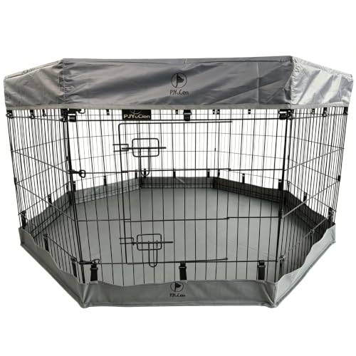 PJYuCien Puppy Playpen with Top Cover & Bottom Pad, 8 Panels 30" H, Gray | 24"W, Small Pet Safe Sanctuary, Foldable Octagonal Pen, Versatile, Indoor & Outdoor, Backyard Pasture, Protects Floors - color: Gray, size: Small Pen: 30-Inch High