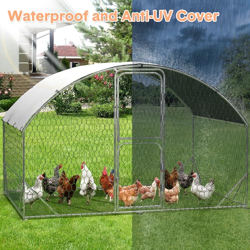 Large Metal Chicken Coop, Walk-in Chicken Run Pen with Waterproof Anti-UV Cover, Heavy Duty Poultry Cage for Chicken, Duck, Rabbit, Outdoor Backyard Farm Use - size: 118.1"L x 78.7"W x 78.7"H
