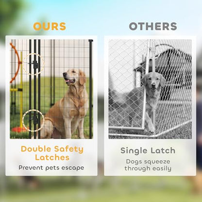 PawHut Outdoor Dog Kennel with Roof, 4' x 4' x 6' Heavy Duty Welded Wire Dog Playpen Enclosure with Escape-Proof Lock, UV-Resistant & Waterproof Cover, for Medium Dogs, Chickens, Ducks, Silver - size: 48" L x 48" W x 72" H, style: Single Room