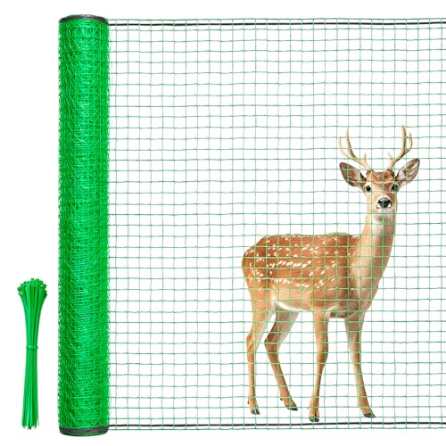 Deer Fence, RIFNY 2.6 x 50 FT Plastic Mesh Fencing Netting for Garden Outdoor Yard, Temporary Fence to Protect Plants Fruit and Ideal for Deer Dogs Chicken (Green) - size: 2.6 x 50 FT