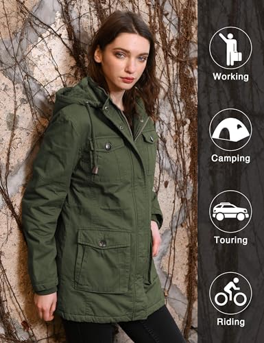 wantdo Women's Winter Coat Warm Anorak Parka Cotton Windproof Jacket with Removable Hood - color: Army Green, size: X-Large