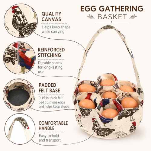2pcs Egg Bags Mini Egg Collecting Gathering Basket with 7 Pouches for Farmhouse Chicken Hen Duck Goose Housewife Garden Transporting Storage