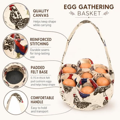2pcs Egg Bags Mini Egg Collecting Gathering Basket with 7 Pouches for Farmhouse Chicken Hen Duck Goose Housewife Garden Transporting Storage