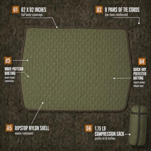 USGI Industries Military Woobie Blanket | Thermal Insulated Camping Blanket, Poncho Liner | Large, Portable, Water-Resistant, for Hiking, Survival | Compression Carry Bag - color: Olive Drab Green