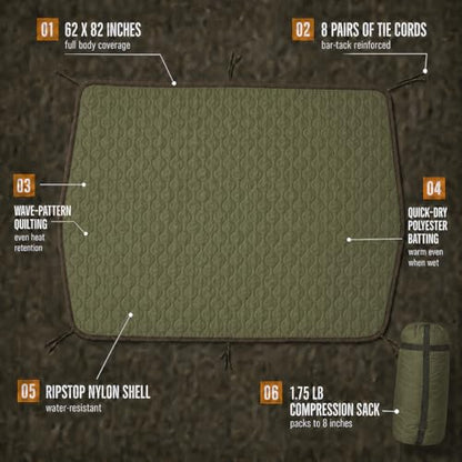USGI Industries Military Woobie Blanket | Thermal Insulated Camping Blanket, Poncho Liner | Large, Portable, Water-Resistant, for Hiking, Survival | Compression Carry Bag - color: Od - Coyote
