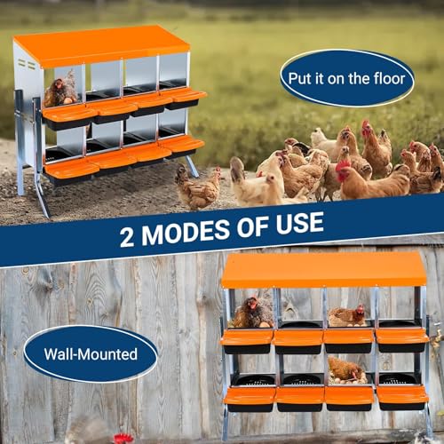 Chicken Nesting Boxes,8 Compartment Nesting Boxes for Laying Eggs with Legs,Wall Mount Poultry Roll Away Chicken Laying Boxes,Easy Egg Collection,Cleanable Pull Out Hen Roosting Boxes