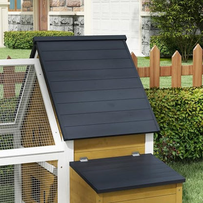 PawHut 65" Chicken Coop Wooden with Detachable Run, Outdoor Chicken House Poultry Cage Hen with Nesting Box, Removable Tray, Roosting Bars, Ramp, for Garden Backyard, Natural - color: Natural