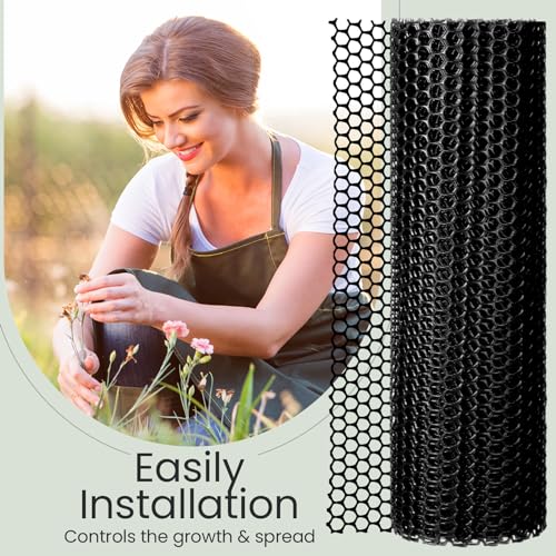 Landical 6 Rolls Plastic Chicken Wire Fencing Mesh 120 x 15.7 Inch Each Plastic Mesh Fence with Zip Ties Hexagonal Poultry Netting Garden Fencing Cat and Bird Netting (Black) - color: Black