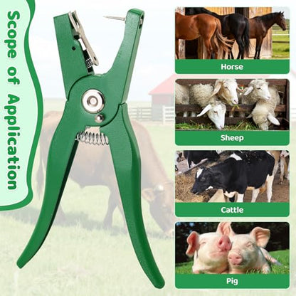 Universal Livestock Ear Tag Applicator Green Livestock Ear Tag Pliers，Durable Metal Animal Tagging Tool for Cattle Cow Pig Sheep Goat Livestock