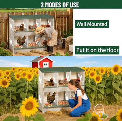 Garvee Large Metal Chicken Nesting Boxes for Hens, 6 Compartment Galvanized Steel Nesting Box with Legs, Includes 4 Fake Eggs & 10 Soft Nest Pads, Wall Mount or Freestanding for Coop & Farm - style: 6 Holes w/ Legs