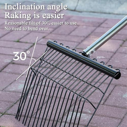 Stainless Steel Hand Rake | Ergonomic Adjustable Chicken Manure Scoop,Long Handle Heavy Duty Bow Rake | for Grass Shrub Debris Pine Needle Thatching Outdoor Camping Gardening Landscape Turf Autumn