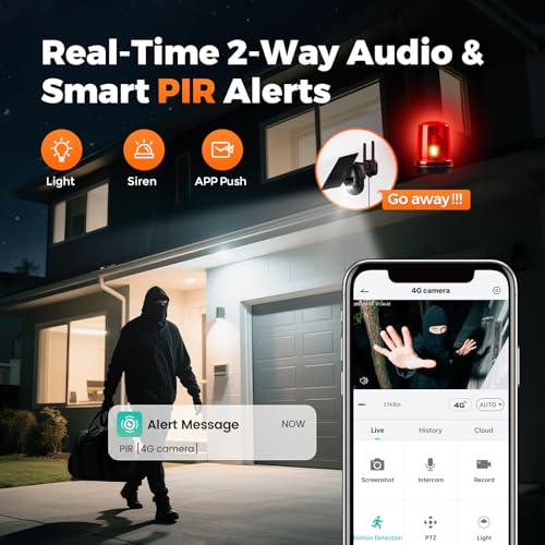 Solareye 4G LTE Cellular Outdoor Camera, No WiFi Security Camera, Built-in SIM Card, 2K Color Night Vision, 360° Live View, PIR Motion Detection, 2-Way Talk for Wildlife Monitoring
