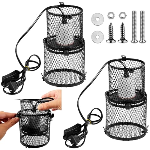 VIHOSE Retractable Reptile Heat Lamp Holder, Ceramic Heat Emitter Lamp-Cage with Adjustable Anti-Scald Mesh Cage Heating Lamp Stand for Pet Amphibian Snake Lizard Frog Chick, Without Bulb(White) - color: White