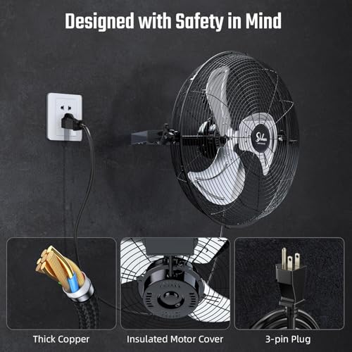 Simple Deluxe 20 Inch High Velocity 3 Speed, Black Wall-Mount Fan - size: 20 Inch, style: 2 Pack