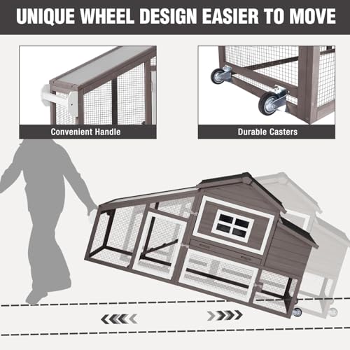 Chicken Coop with Wheels, Mobile Outdoor Chicken House with Leakproof Pull-on Tray, Nesting Box, Waterproof Roof - Brown - color: Brown