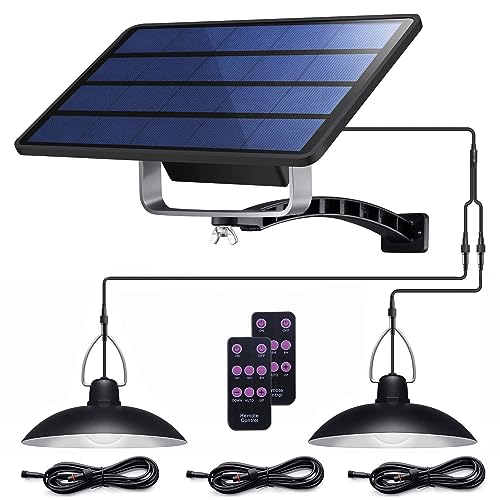 ABZXT Solar Pendant Lights Upgraded Double Bulb Lights IP65 Waterproof Dusk to Dawn Auto Lamp with Remote Controller for Outdoor Shed Barn Chicken Coop Bullpen Pig Pen Stables Tents etc(Dual Lamp) - size: Dual Lamp