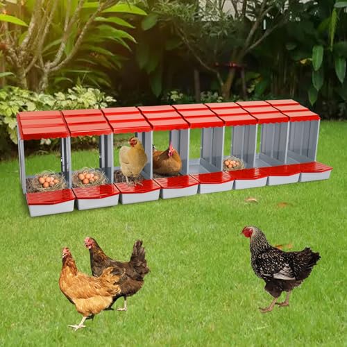 Chicken Nesting Boxes, 8 Compartment Nesting Boxes for Laying Eggs, Roll Away Nesting Box Egg Collection Tray, Wall Mount Poultry Roll Away Chicken Laying Boxes (Red) - color: 8 Compartment Nesting Boxes (Red)