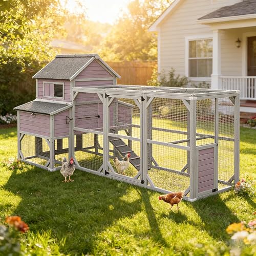 Aivituvin Extra Large Chicken Coop 137" L Hen House Duck Cage for 10-15 Chickens with Spacious Run, 6 Nesting Box, 6 Raised Perches (Grey, AIR46) - color: Grey, size: AIR46