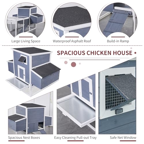 117'' Large Chicken Coop for 4-8 Chickens, Wooden Hen House with Run & 4 Nesting Boxes, Outdoor Poultry Cage Rabbit Cage Duck House with Ramps & Tray, 116.5''L*59''W*46.6''H - size: 116.5"L x 59.0"W x 46.6"H