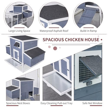 117'' Large Chicken Coop for 4-8 Chickens, Wooden Hen House with Run & 4 Nesting Boxes, Outdoor Poultry Cage Rabbit Cage Duck House with Ramps & Tray, 116.5''L*59''W*46.6''H - size: 116.5"L x 59.0"W x 46.6"H