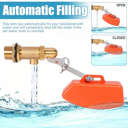 Brass Float Valve 3/4 Inch, Livestock Water Tank Float Valve Switch Brass Float Ball Valve Shut Off Pool Auto Fill Valve for Automatic Waterer - style: 3/4" Orange