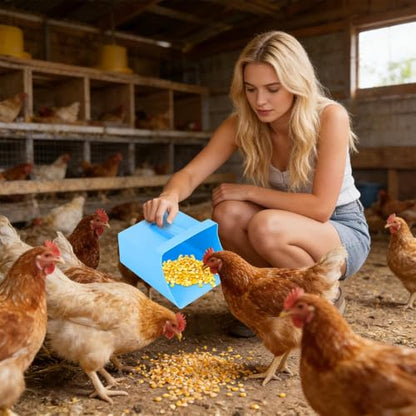 Large Feed Scoop, Enclosed Bucket Design, 21x24.5x10.5cm, Livestock Feed Side Handle Scoop, Animal Feeding Shovel, Sturdy Edges, for Bird Horse Goat Sheep Cattle Restaurant Kitchen