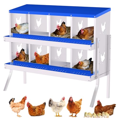 8-Hole Galvanized Chicken Nesting Box, Roll Away Egg Collection, Rustproof Hen Laying Boxes with Legs, Ventilated & Easy Install, Premium Poultry Nest for Chicken Coop/Duck House + Fake Training Eggs - size: 8 Holes with Legs