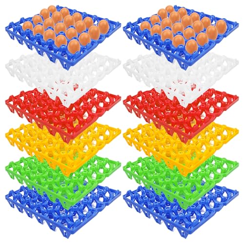 10 Pack Plastic Egg Trays Egg Crates 30 Egg Flats Stackable Reusable Egg Storage Trays for Chicken Coop Farm Large Plastic Egg Holder for Collecting Storing Transporting Eggs, 5 Assorted Colors