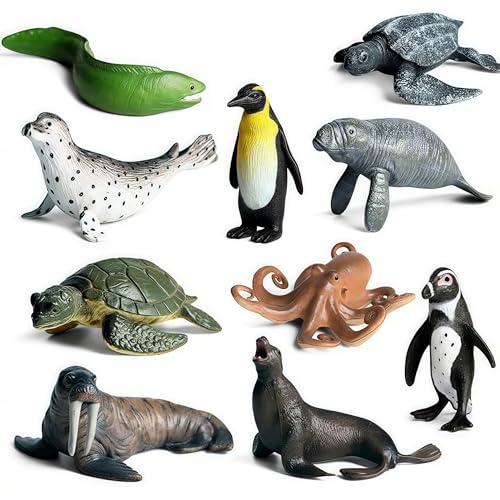 10Pcs Sea Animal Action Figures Toy for Kids, Great for Kids Stocking Stuffer, Bath Toys, Beach Toys, Cake Topper and Party Favors, Gifts, Prizes, Rewards - color: Sealifes