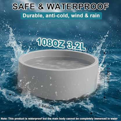 Pet Heated Bowl for Dog,Cat Warming Water Bowl with Chew Resistant Power Cord, Outdoor Waterproof Smart Uniform Heating for Small Animals Bird Chicken Rabbit Duck (108 fl oz, Grey)