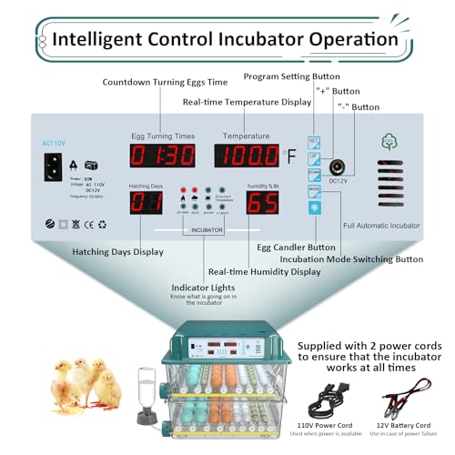 Incubators for Hatching Eggs 120, Chicken Egg Incubator with Automatic Egg Turning and Humidity Display, Temperature Control with 5 Automatic Incubation Modes, Incubation Day Counter