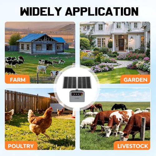 6-12KV Adjustable Output Solar Charger,30 Miles Solar Electric Fence Charger,1.5J Solar Fence Charger,15W Solar Powered Electric Fence Kit for Livestock,24H Uninterrupted Protection - color: Gray