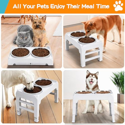 COMESOON Elevated Dog Bowls, 4 Height Adjustable Raised Bowl Stand with 2 Thick 50oz Stainless Steel Food Bowls Non-Slip Feeder Adjusts to 3.7'', 9.2'', 10.75'', 12.36'' White - color: White, size: 8" for Medium Dogs