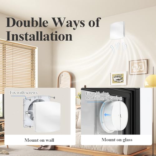 WiseWater Bathroom Exhaust Fan, 110V ac 56CFM 34 dB 4” Duct 6" Panel Extractor Fan, Ceiling&Wall Mounted Ventilation Fan for Bathroom, Laundry Room, Bedroom, Office - size: 4"