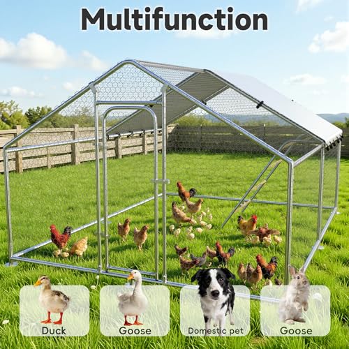 Large Metal Chicken Coop with Roosting Ladder, Waterproof and UV-Resistant Cover,Outdoor Walk-in Cage Hen House for Yard Farm Rabbit Duck Chicken Run, Spire Roof(13.1'W x 9.8'L x 6.4'H) - size: 157.5"L x 118.0"W x 78.0"H