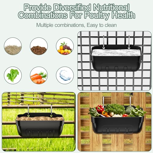 Goat Feeders Hanging, Chicken Waterer Feeder Trough for Poultry Livestock (3 * 3.5 Quart Black) - size: 3*3.5 Quart