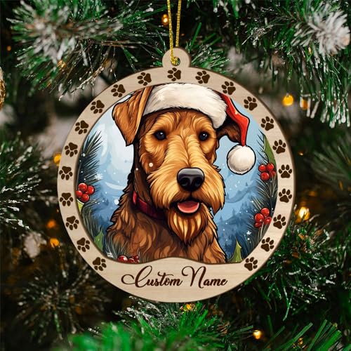 Personalized Airedale Terrier Ornament, Airedale Terrier Christmas Ornament, Custom Name Airedale Terrier Dog Suncatcher for Christmas Tree - color: Airedale Terrier