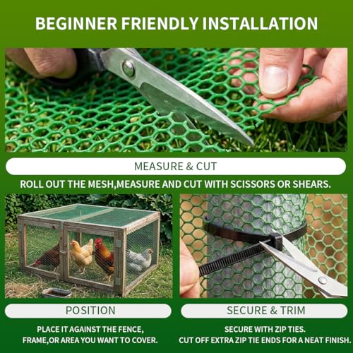 Plastic Chicken Wire Mesh Fence,Plastic Chicken Wire Roll 16in x 10ft,Garden Netting Fencing Barrier for Poultry, Animals, Pets and Balcony(Green) - color: Green, size: 16INx10FT