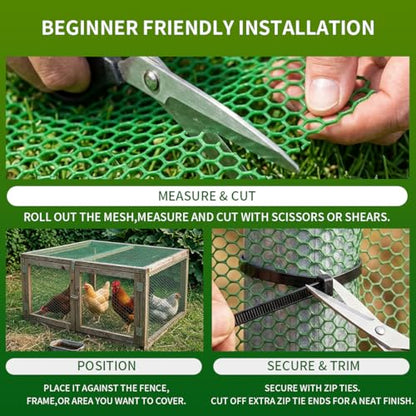 Plastic Chicken Wire Mesh Fence,Plastic Chicken Wire Roll 16in x 20ft,Garden Netting Fencing Barrier for Poultry, Animals, Pets and Balcony(Green) - color: Green, size: 16INx20FT