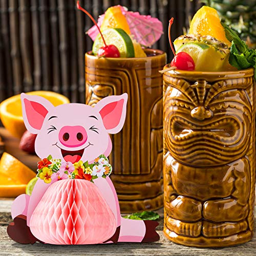 Zonon 4 Pieces Luau Pig Party Decorations Tissue Centerpieces Pink Piggy Pig Farm Animals Table Toppers for Birthday Hawaiian Luau Party Supplies