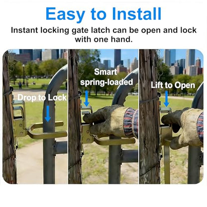 Instant Locking Gate Latch - Heavy Duty & Rust-Resistant Steel &One-Hand Automatic Spring Lock Farm Gate Latch with for Outdoor Fence or Metal Gates of Farm Ranch Backyard (2 PCS)