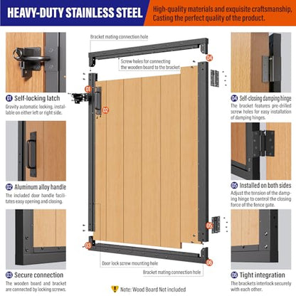 3x4FT (34.8"W X 47.2"H) 201 Stainless Steel Anti Sag Wooden Fence Gate Kit Heavy Duty Garden Gate Frame Hardware Kit Reinforcement (Left/Right Free-Installation) - size: W3xH4 FT