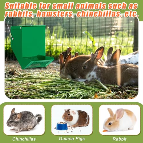 Maxcheck 2 Pcs Rabbit Feeder for Cages Small Animal Food Pellet Dispenser with Lid Metal Chicken Grit Oyster Shell Squirrel Feeders Outside(4.7 Inches,Mesh Bottom,Green) - color: Green, size: 4.7 Inches
