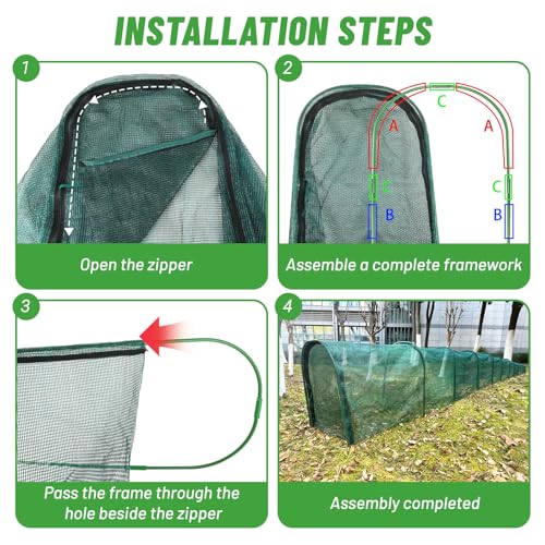 Chicken Runs for Yard,79" & 157" Extra Long Foldable Chicken Tunnels for Outside,All-in-One Kit with Sun Protection Net, Removable Door, Frame & Tools (Green, 393 * 21 * 32 inches) - size: 393*21*32 inches