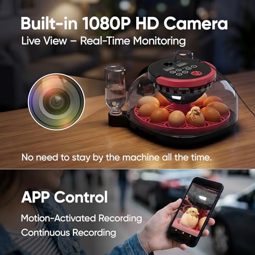 LARKBIRD Incubators for Hatching Eggs - 12 Egg Incubator with Automatic Egg Turning and Humidity Control, 1080P HD Camera & APP Controlled, for Chickens/Duck/Quail/Pigeon Eggs
