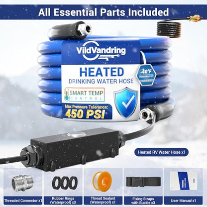 35ft Heated Water Hose for RV, Heated Drinking Water Hose, Features Energy-Saving Thermostat, Water Line Freeze Protection Down to -40°F/-40°C, Heated Garden Hoses with Adapter, Lead and BPA Free - color: With Thermostat Switch, size: 35ft