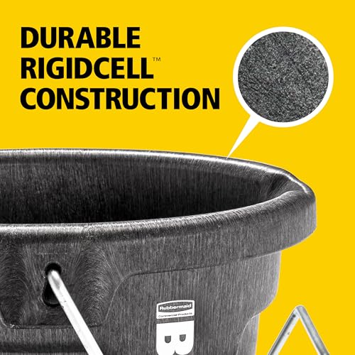 Rubbermaid Commercial Products Brute 2-Gallon 3-in-1 Flat-Back Feed Bucket with Hook-Hang-Carry Handle, RigidCell Strength, Pour Spout, USA Made for Horse & Livestock - size: 2 Gal, style: Bucket