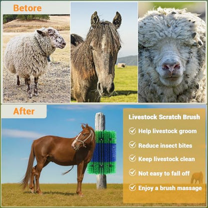 3PCS Heavy-Duty Livestock Scratching Brush, Wall-Mount Grooming & Back Scratch Brush for Horse, Cow, Goat, Pig - Easy Mount Durable Animal Brushes for Pasture, Barn & Stable - color: Blue-green